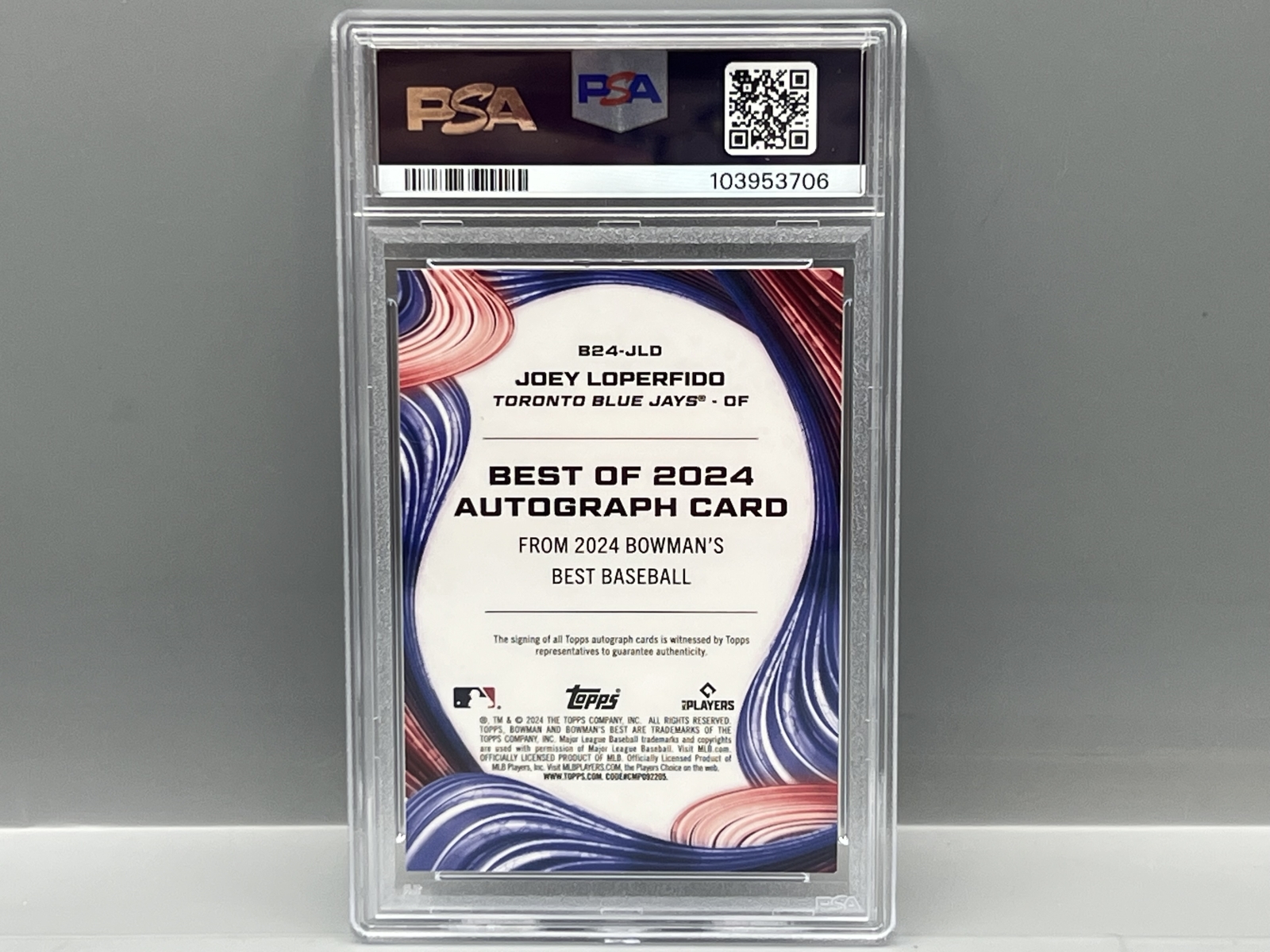 2024 Bowman's Best Joey Loperfido Best of 2024 RC Auto #B24JLD PSA Gem Mint 10