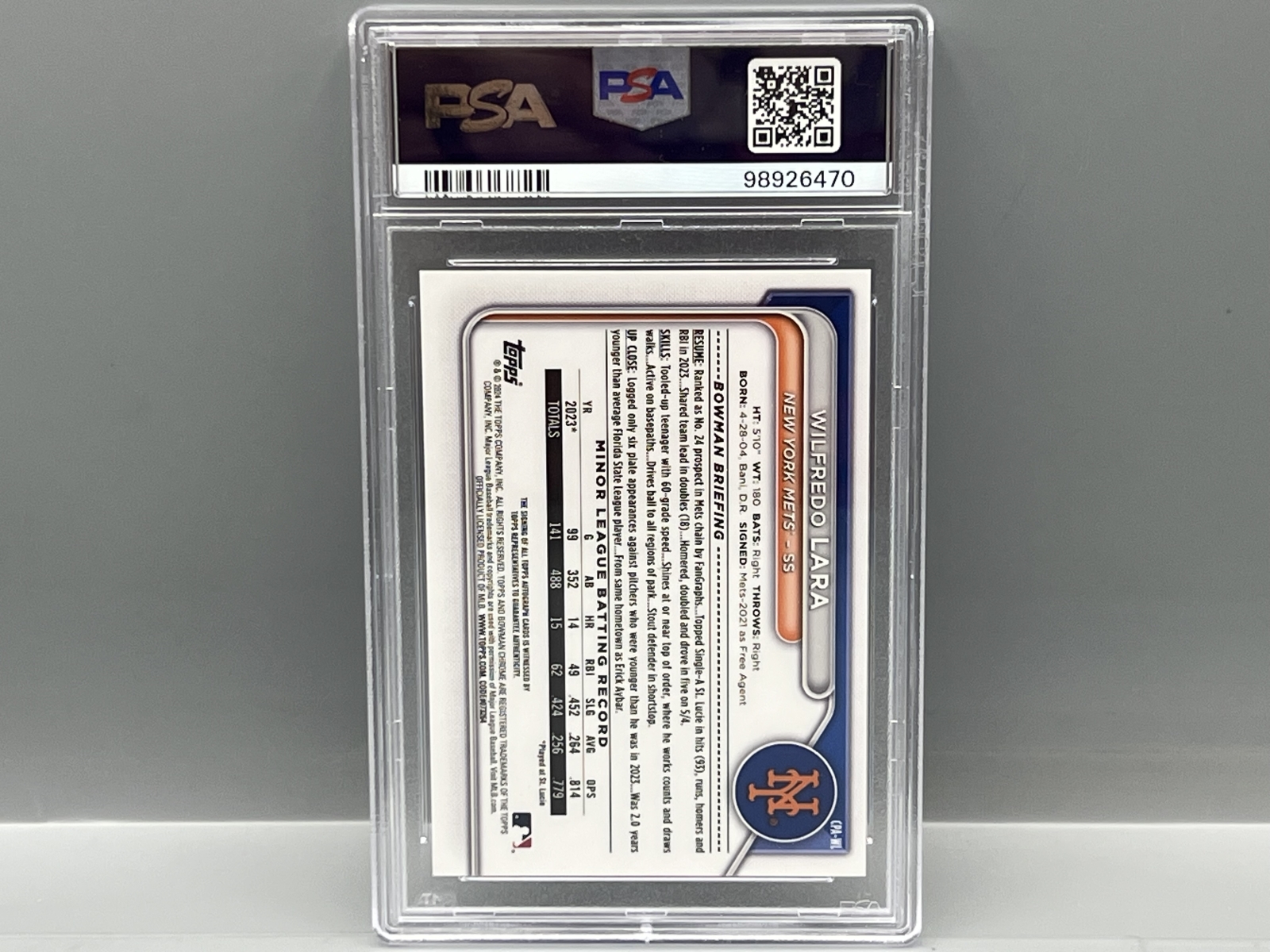 2024 Bowman Chrome Wilfredo Lara 1st Bowman Choice Refractor RC Auto #/150 PSA Gem Mint 10