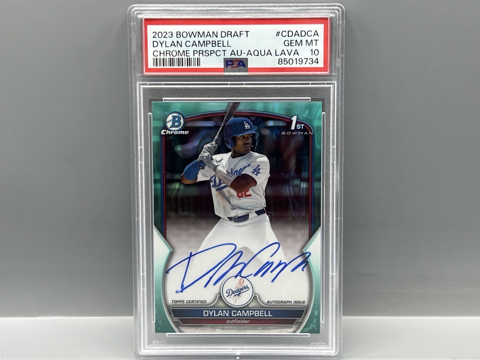 2023 Bowman Chrome Draft Dylan Campbell 1st Bowman Aqua Lava Refractor RC Auto #/199 PSA Gem Mint 10