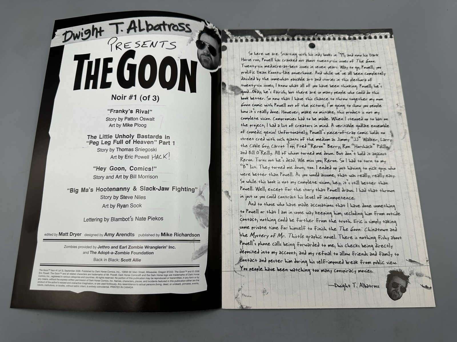 Dark Horse Comics Dwight T. Albatross's The Goon Noir #1-3 (2006-2007) - Complete Three-Issue Limited Series - Anthology featuring guest cre