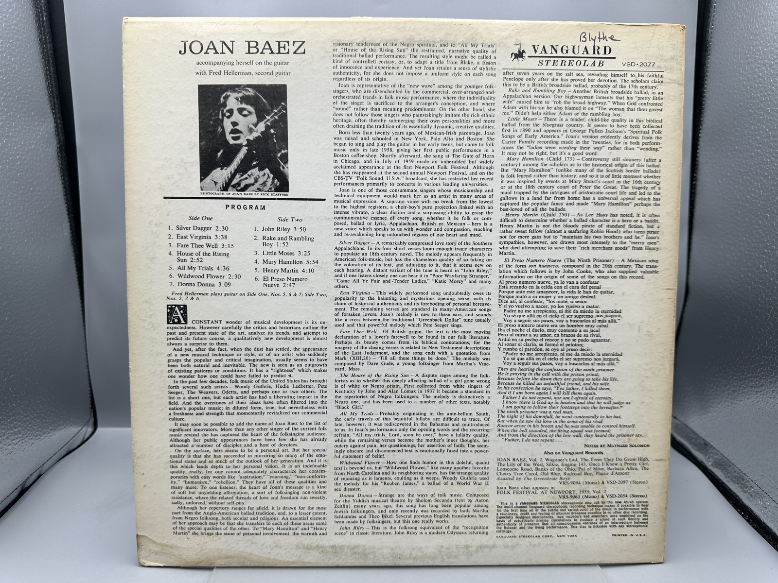 Vanguard Records Joan Baez Joan Baez Vinyl Album LP (1960) VSD-2077 - Gold Stereolab label variant