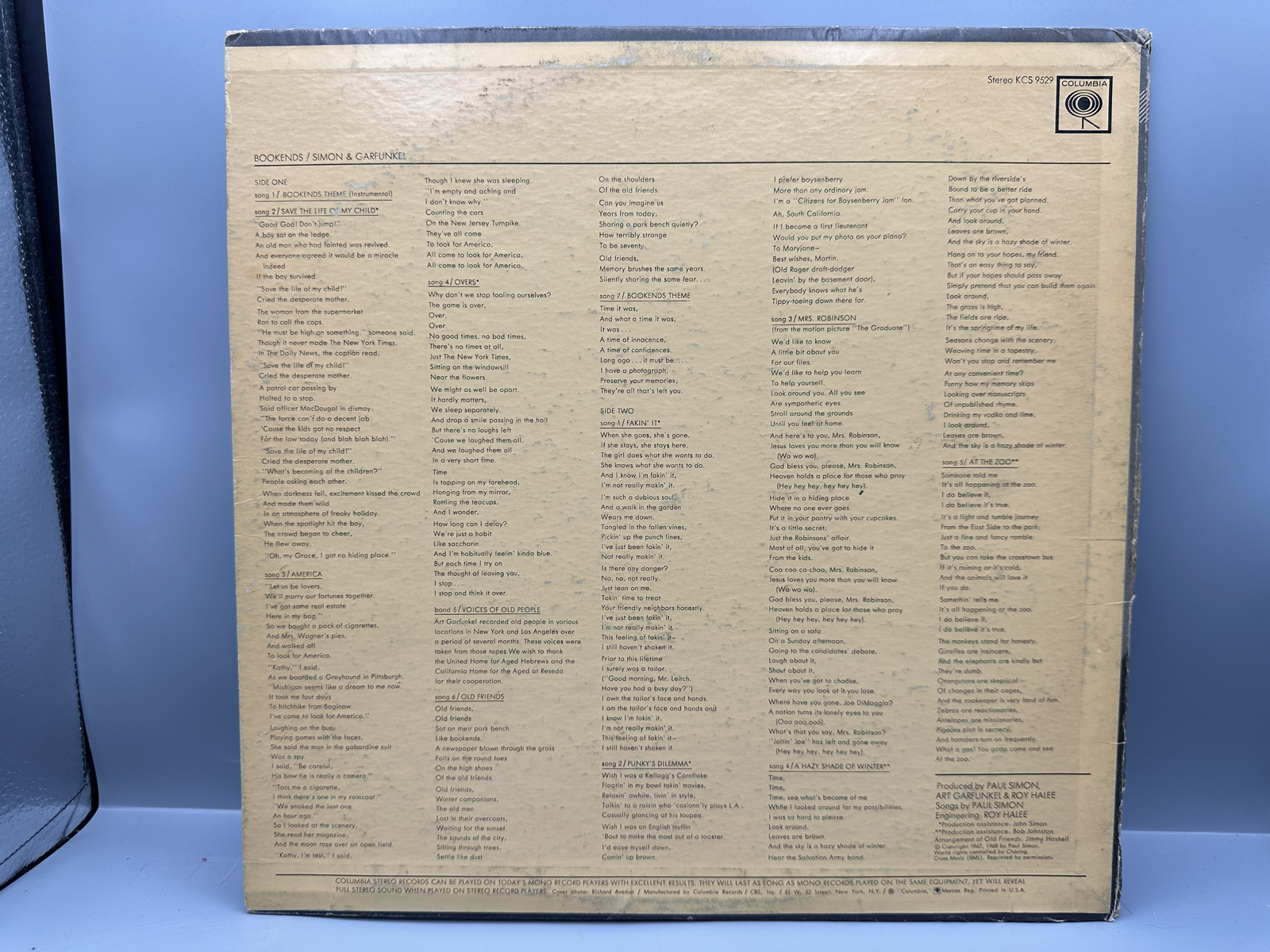 1968 Columbia Records Simon & Garfunkel "Bookends" Vinyl Album - KCS 9529