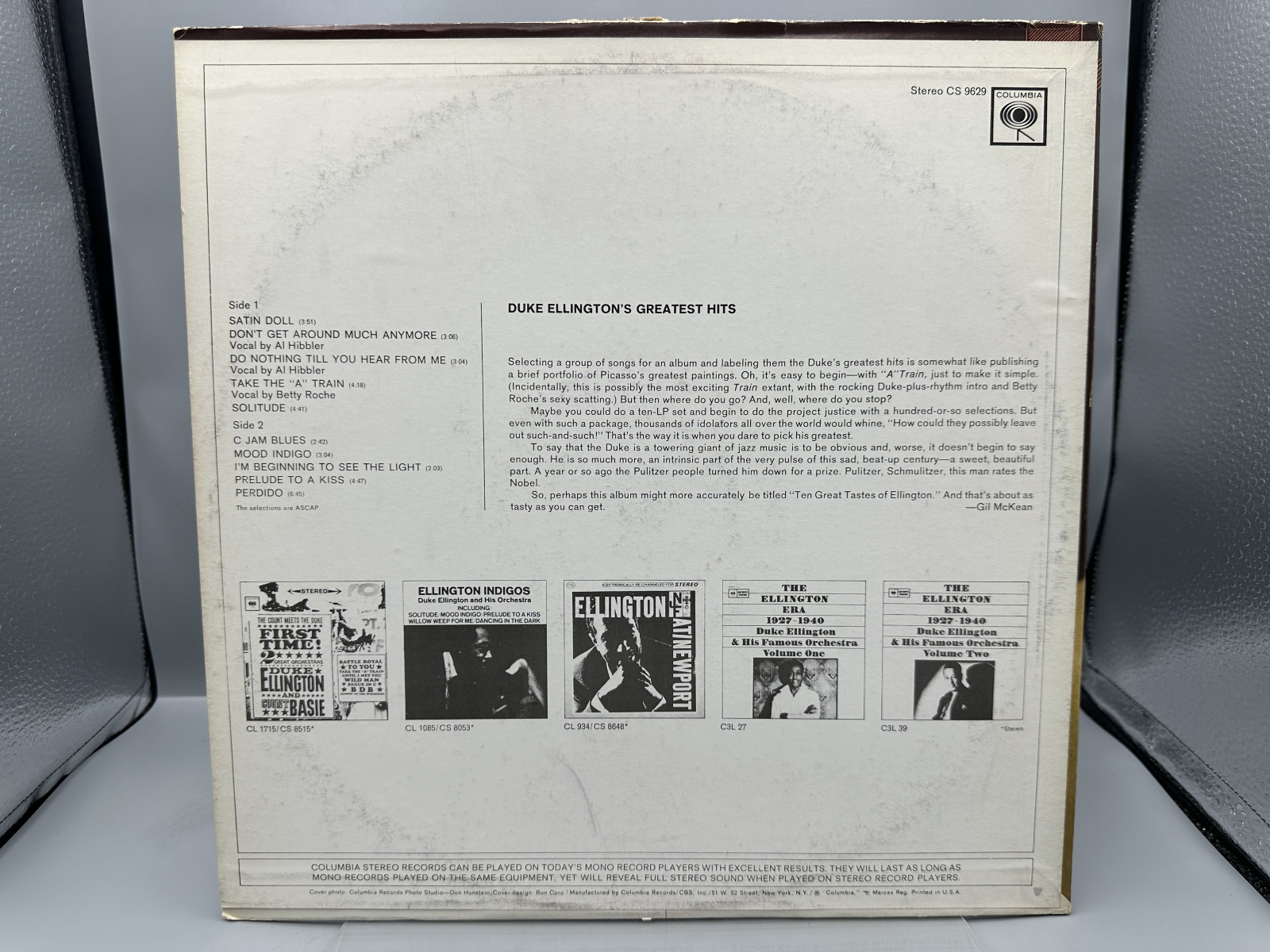 Columbia Records Duke Ellington Duke Ellington's Greatest Hits Vinyl Album LP (1968) CS 9629 - Electronically Re-channeled Stereo