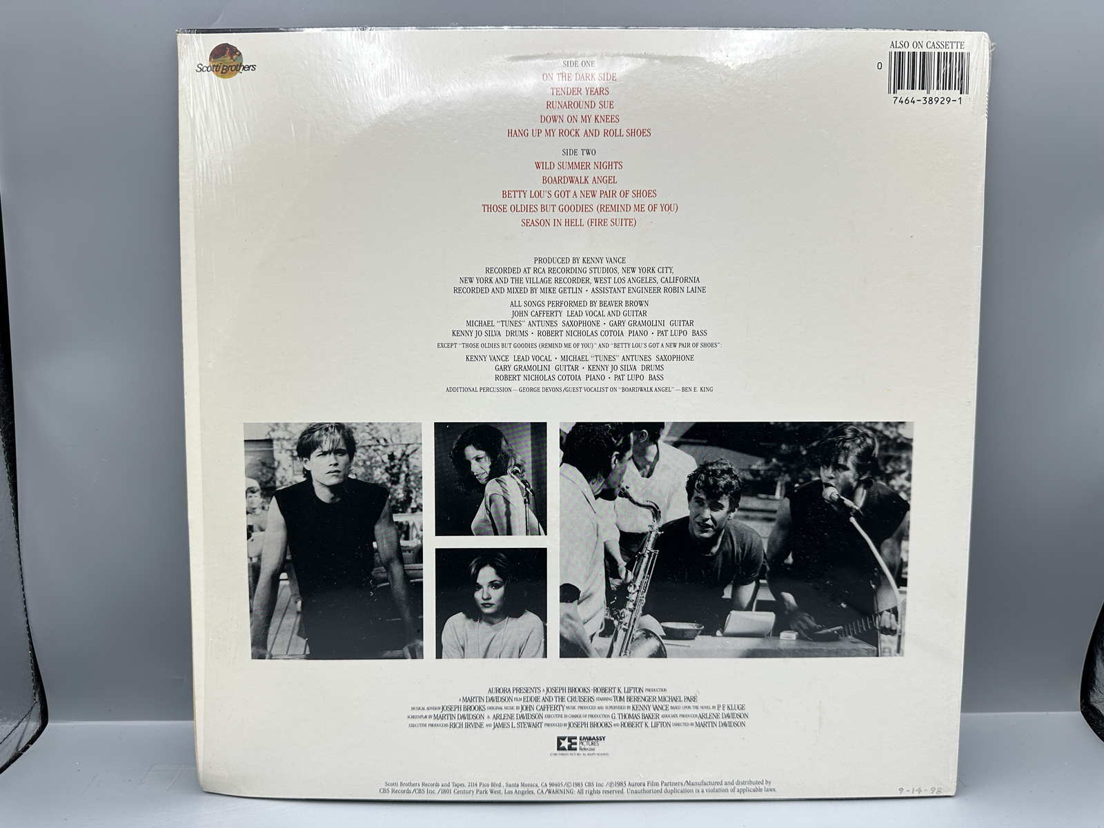 1983 Scotti Brothers Records Eddie and the Cruisers Original Motion Picture Soundtrack Vinyl Album - FZ 38929