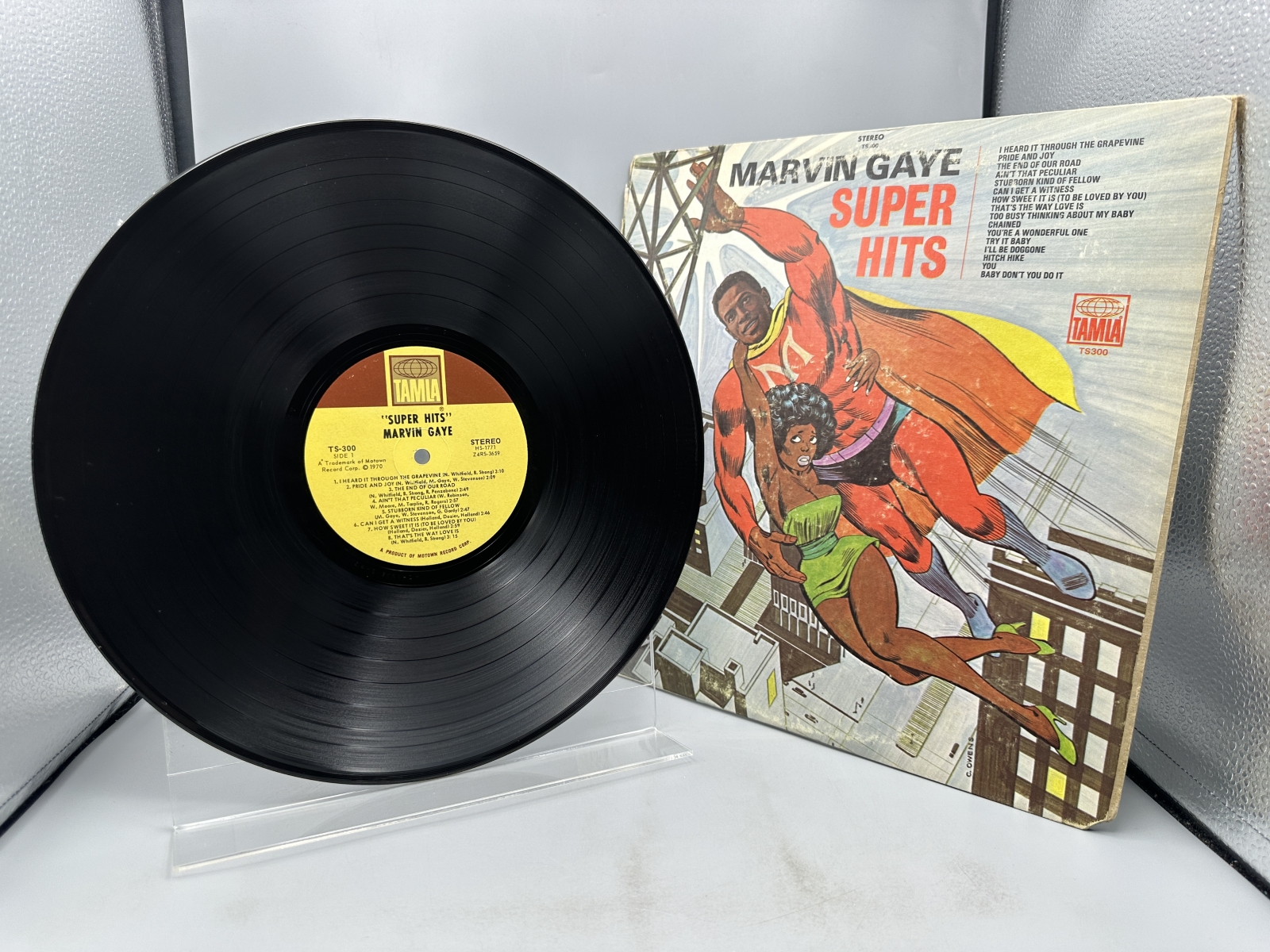 Tamla Records Marvin Gaye Super Hits Vinyl Album LP (1970) TS300 - Superhero cover art by Carl Owens