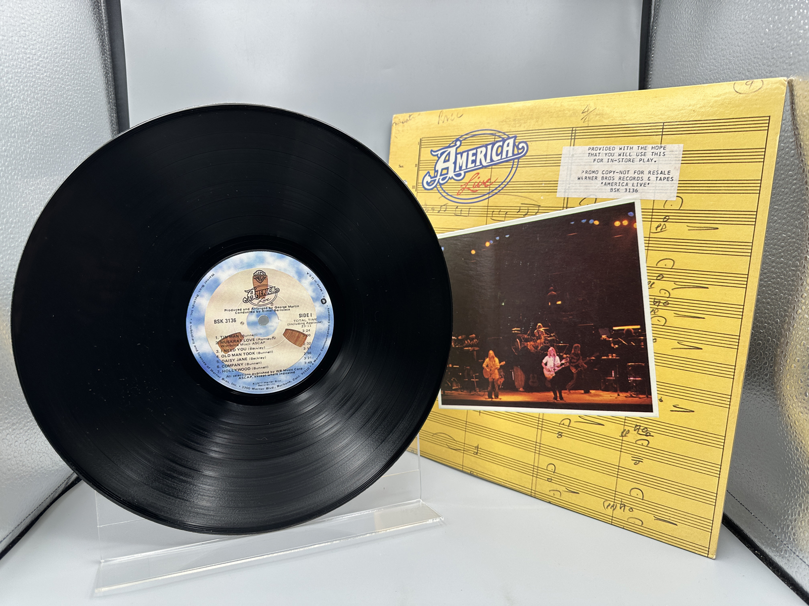 1977 Warner Bros. Records Inc. America "America Live" Promo Vinyl Album - BSK 3136