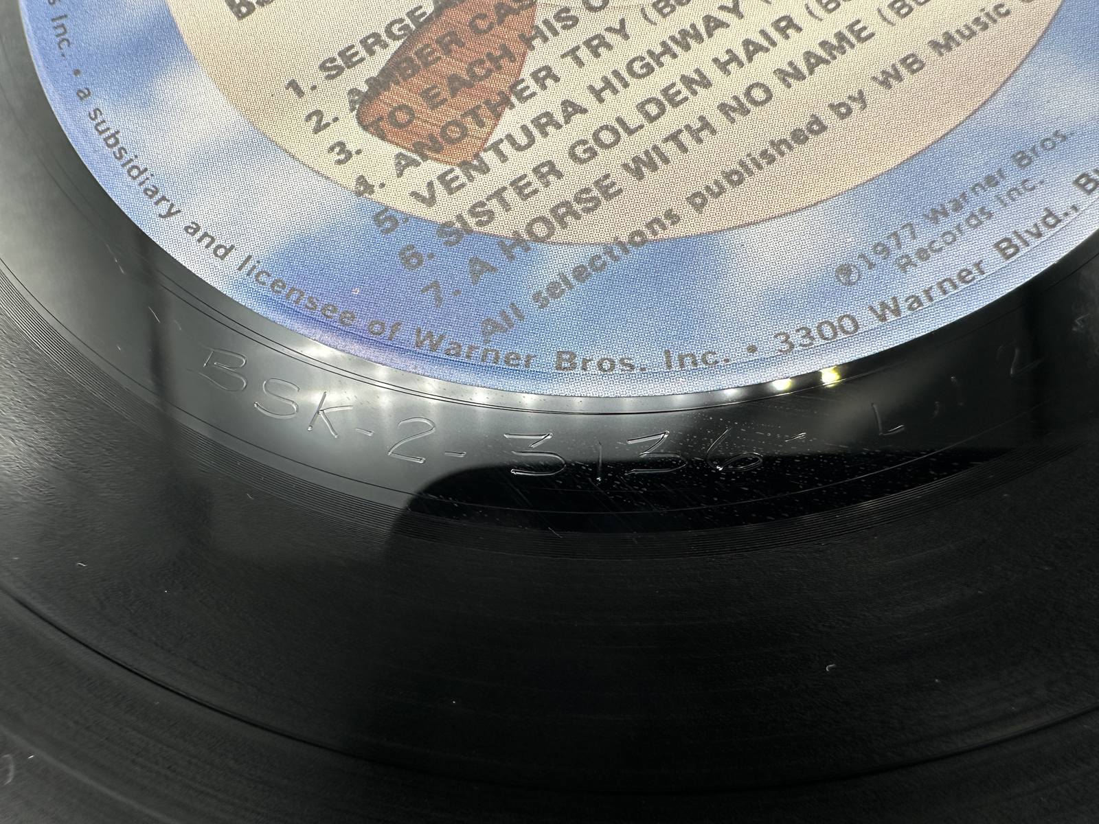 1977 Warner Bros. Records Inc. America "America Live" Promo Vinyl Album - BSK 3136
