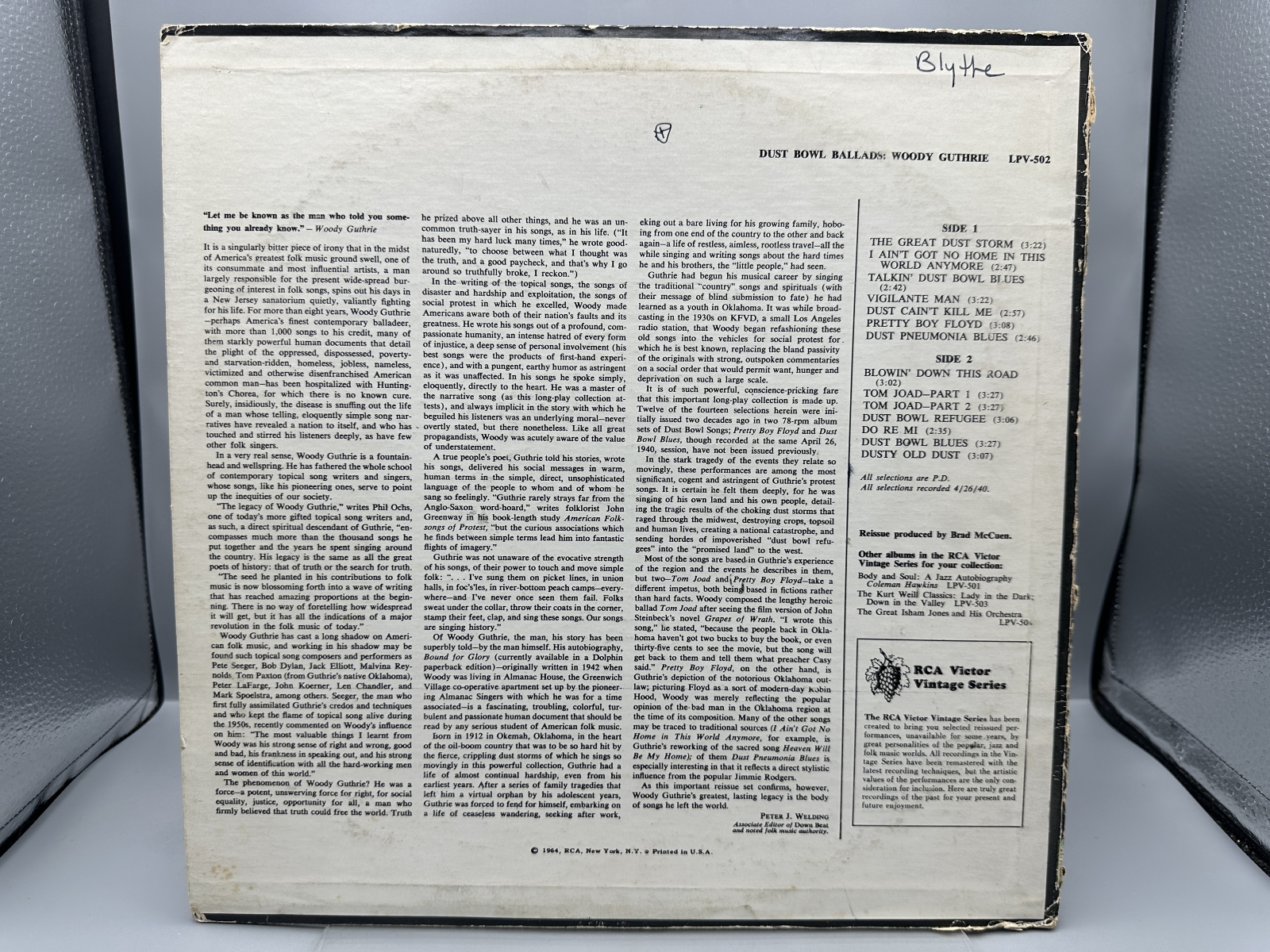 RCA Victor Records Woody Guthrie Dust Bowl Ballads Vinyl Album LP (1964) LPV-502 - Vintage Series including two previously unissued performa