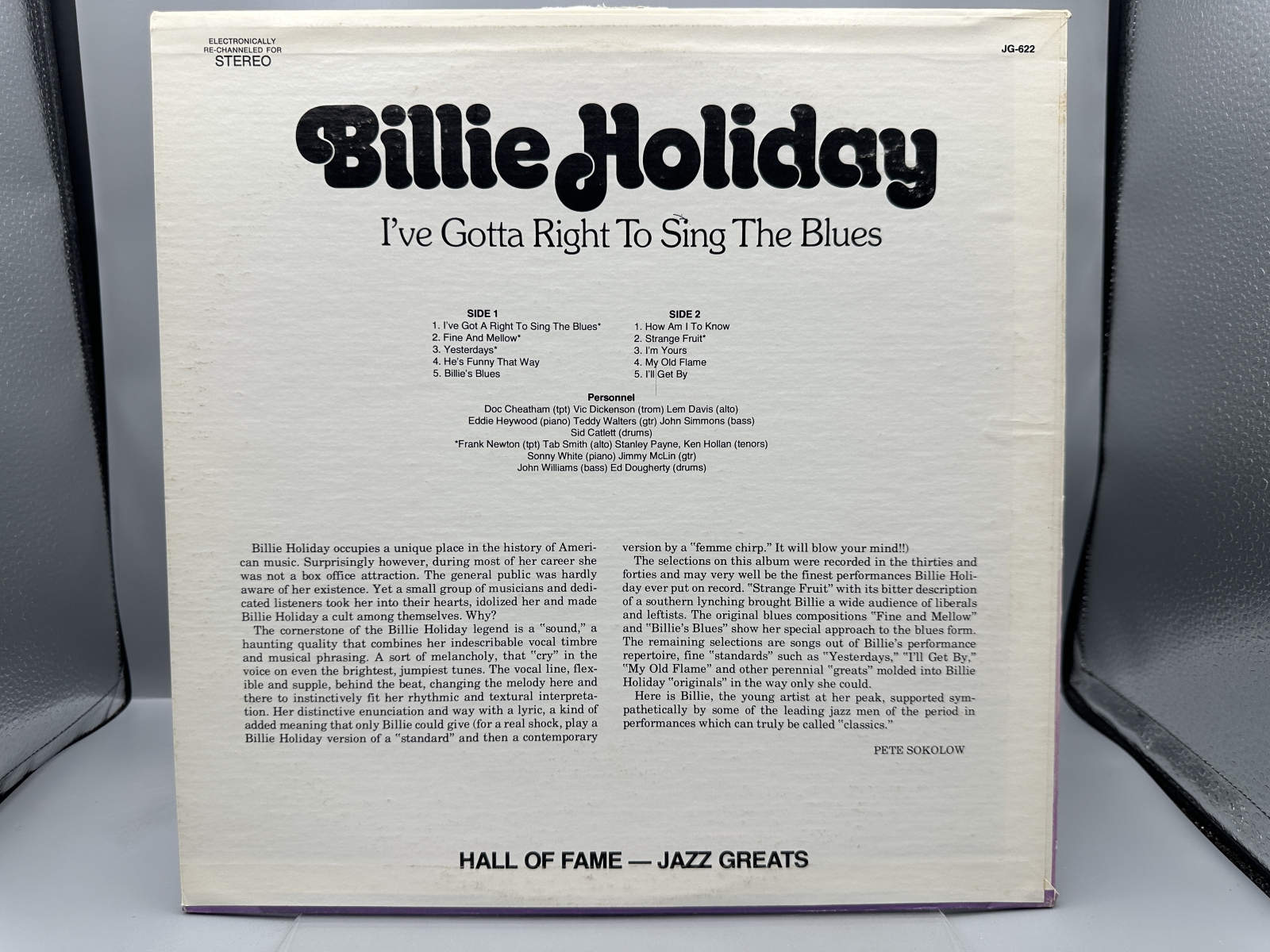 Hall of Fame Records Billie Holiday I've Gotta Right To Sing The Blues Vinyl Album LP (1974) JG-622 - Electronically Re-Channeled for Stereo
