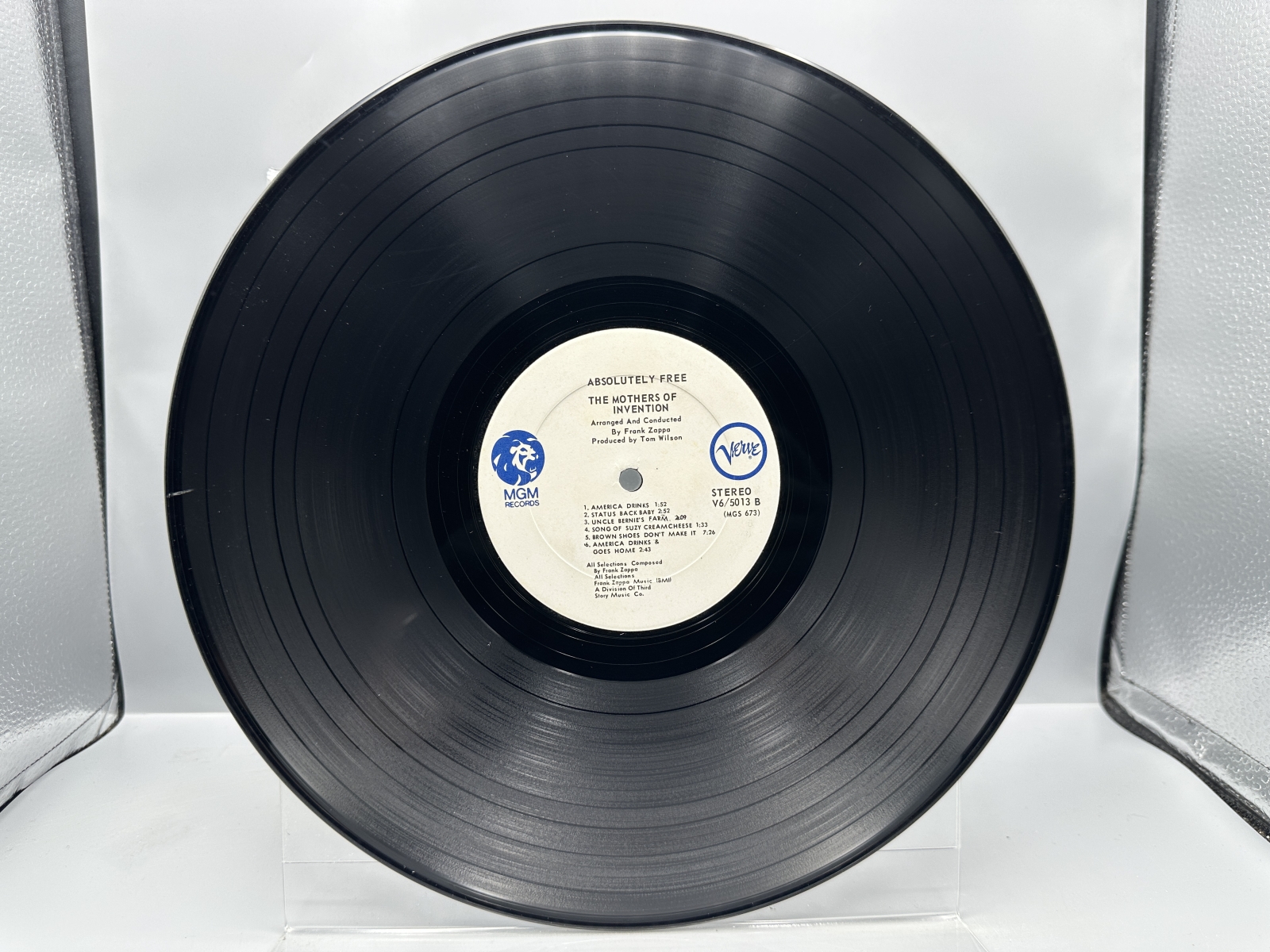Verve Records The Mothers of Invention Absolutely Free Vinyl Album LP (1967) V/V6-5013 - Early US Stereo Pressing - White MGM/Verve Label -