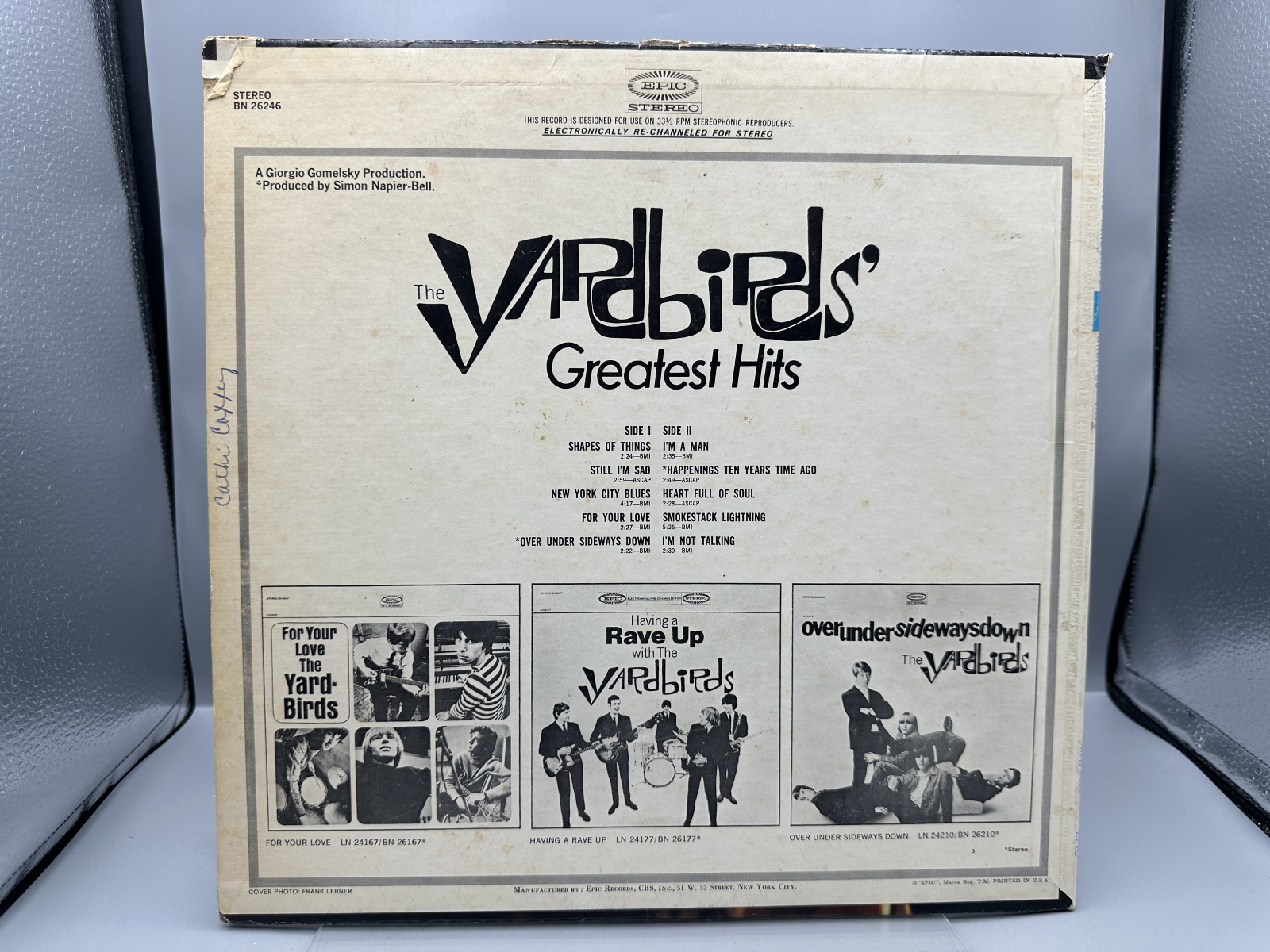 Epic Records The Yardbirds Greatest Hits Vinyl Album LP (1967) BN 26246 - US Stereo Pressing - Electronically Re-Channeled for Stereo