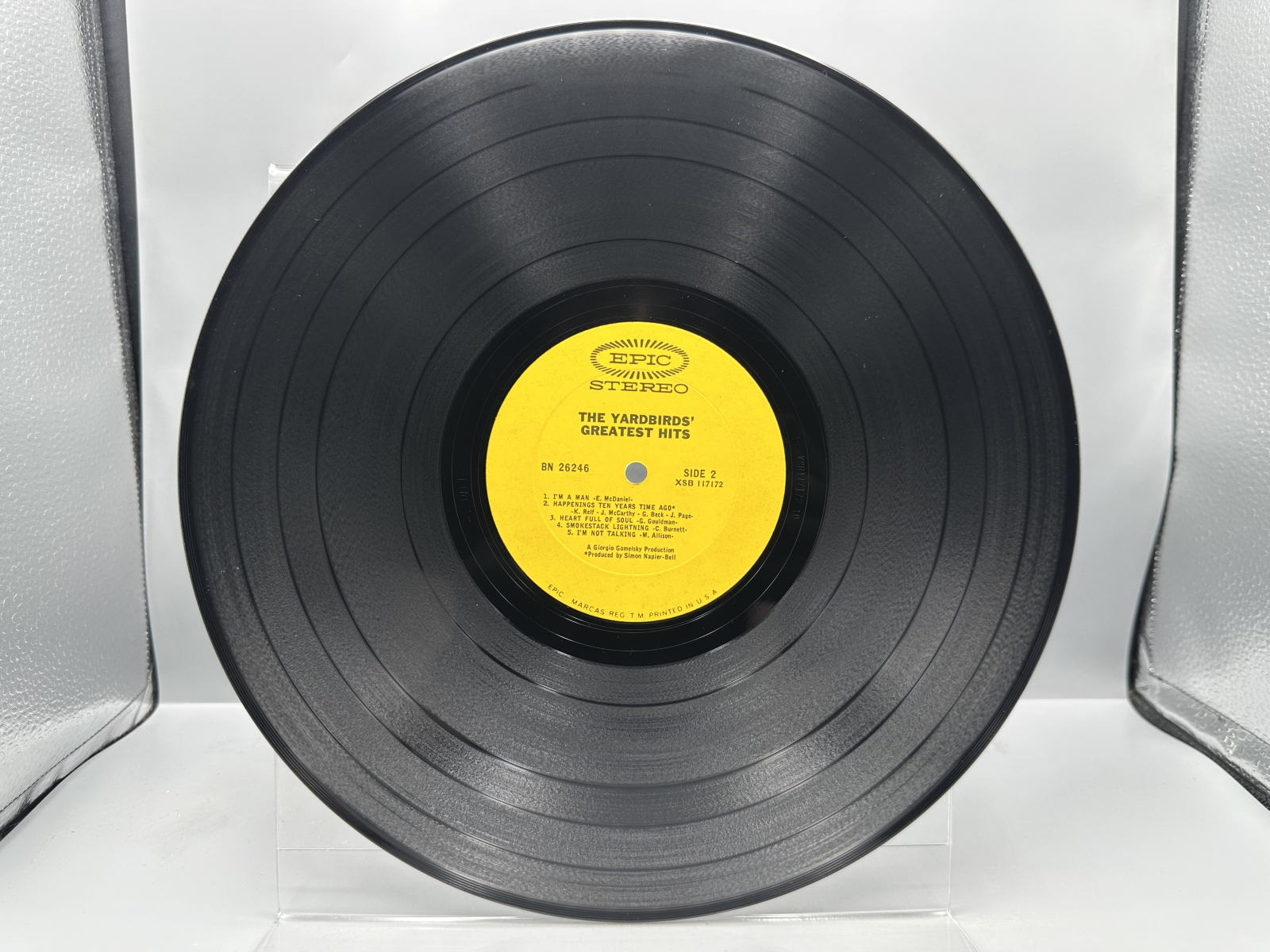 Epic Records The Yardbirds Greatest Hits Vinyl Album LP (1967) BN 26246 - US Stereo Pressing - Electronically Re-Channeled for Stereo