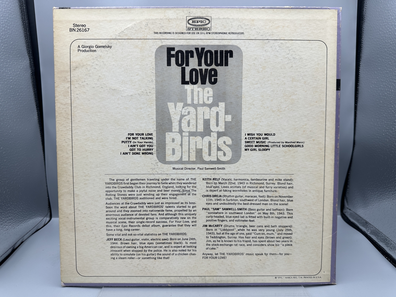 Epic Records The Yardbirds For Your Love Vinyl Album LP (1965) BN 26167 - Stereo - Partial promotional sticker on label