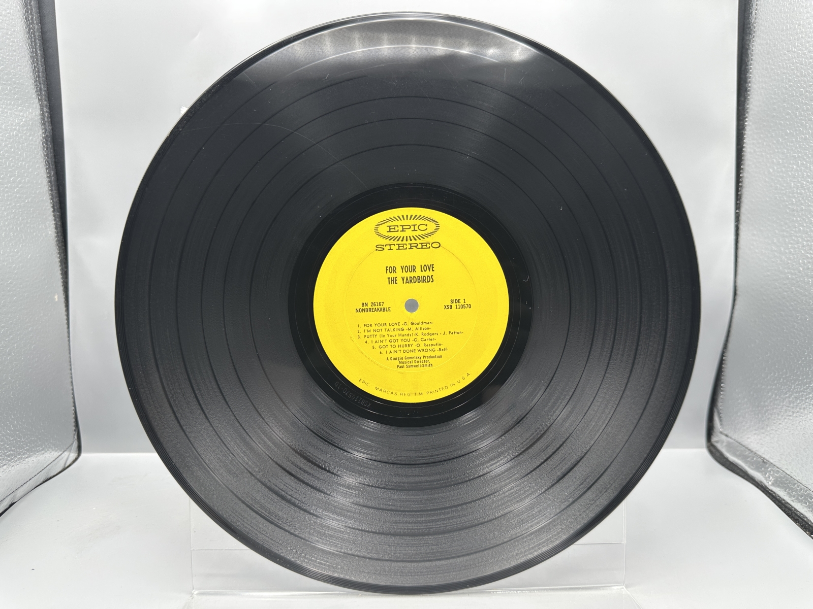 Epic Records The Yardbirds For Your Love Vinyl Album LP (1965) BN 26167 - Stereo - Partial promotional sticker on label