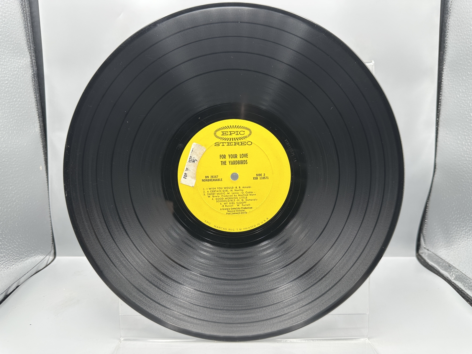 Epic Records The Yardbirds For Your Love Vinyl Album LP (1965) BN 26167 - Stereo - Partial promotional sticker on label