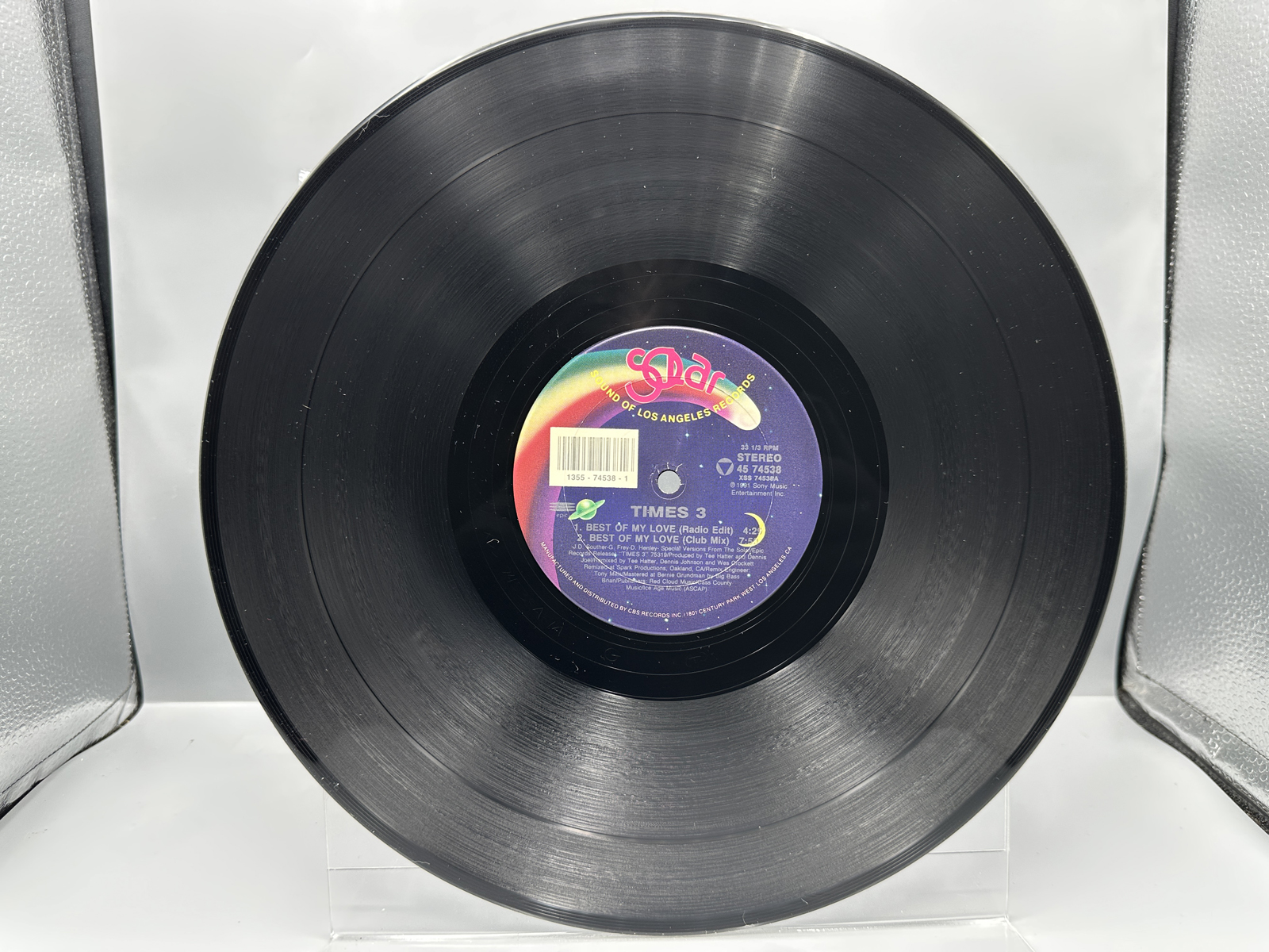 1987 Solar / Epic Records Times 3 Best of My Love Special Mixes Single Vinyl Record - (49 74338)