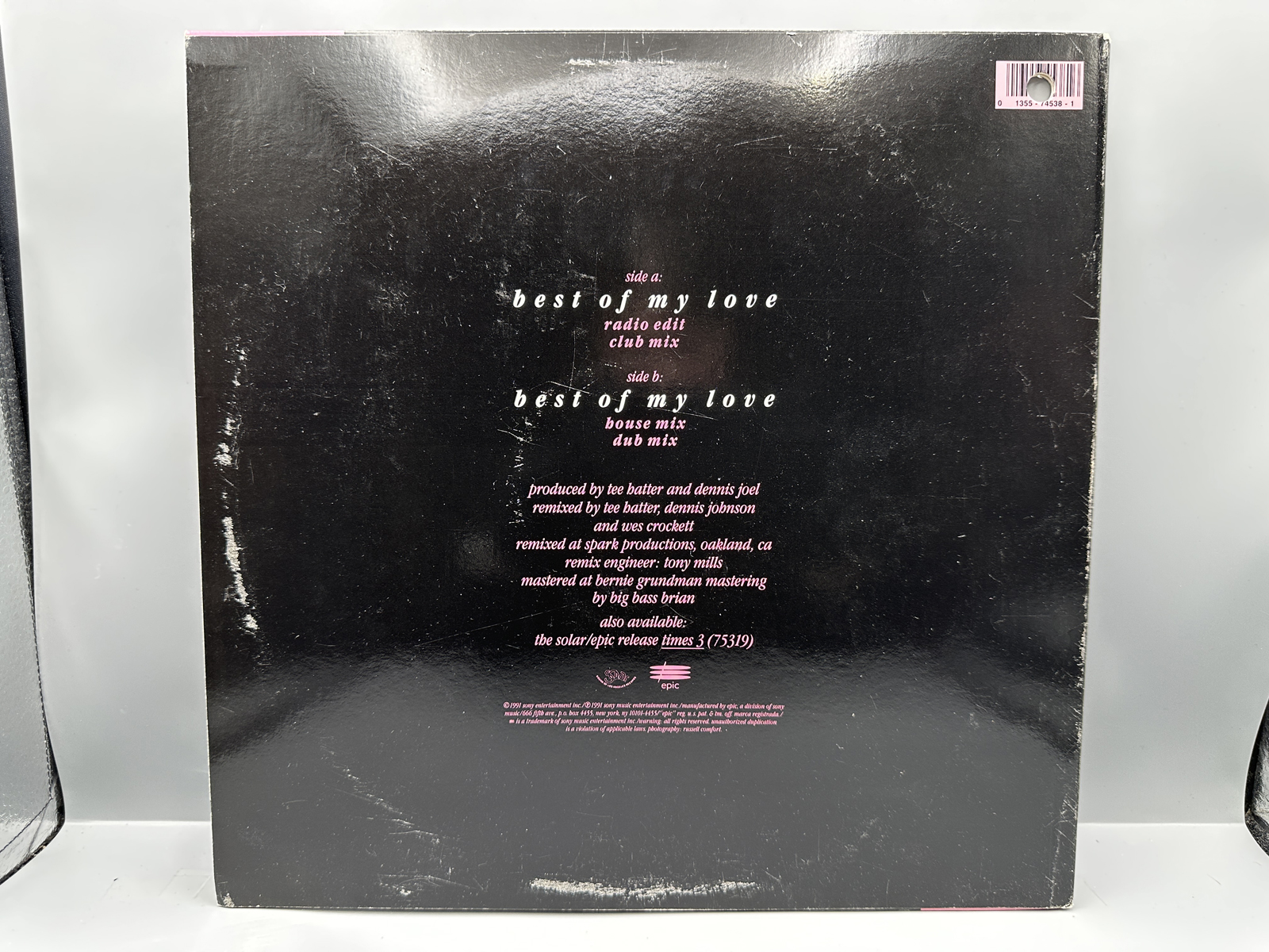 1987 Solar / Epic Records Times 3 Best of My Love Special Mixes Single Vinyl Record - (49 74338)