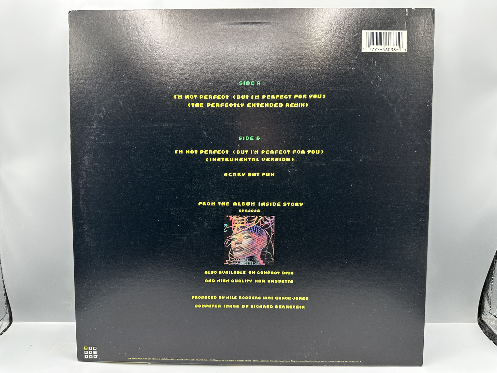 1986 Manhattan Records Grace Jones "I'm Not Perfect (But I'm Perfect For You)" Single Vinyl Record - V-56038