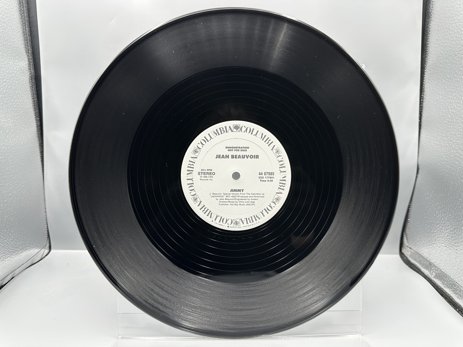 1987 Columbia Records Jean Beauvoir 'Jimmy' Promo Single Vinyl Record - 44 07585