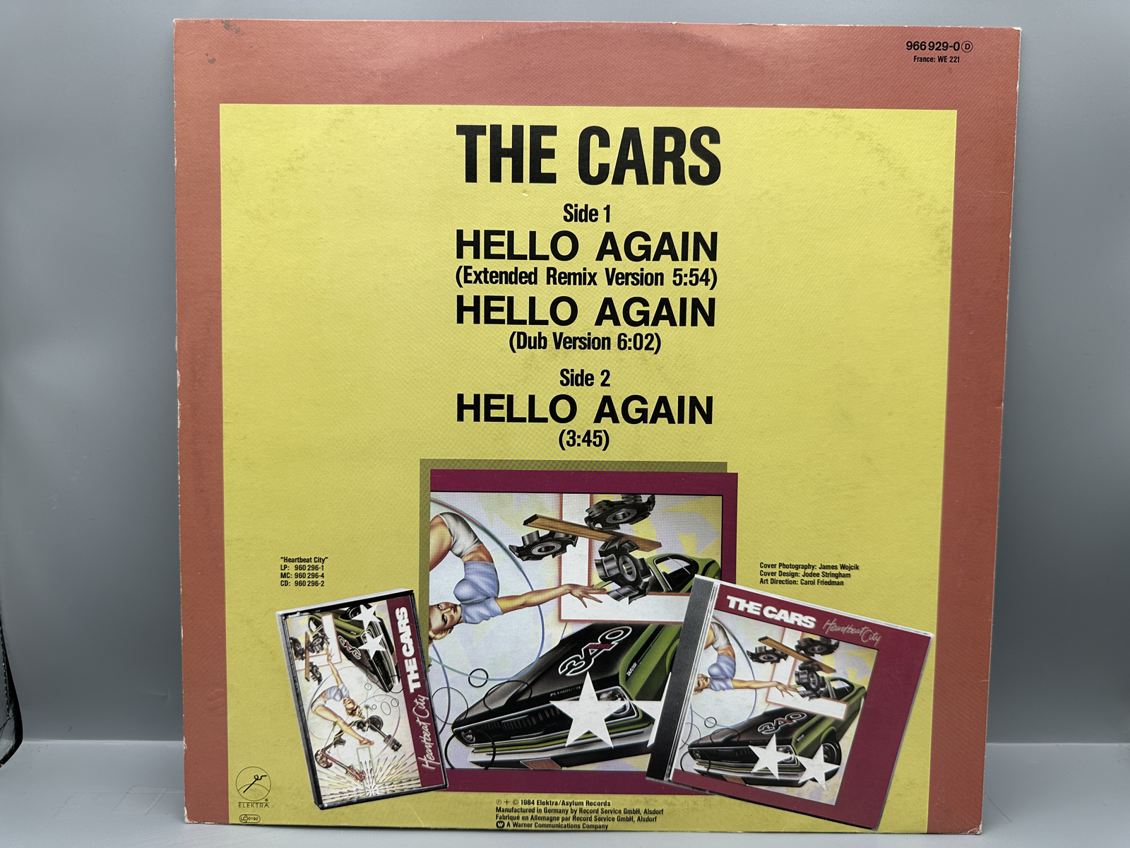 1984 Elektra/Asylum Records The Cars "Hello Again (Special 12 Inch Remix by Arthur Baker)" Vinyl Record - 966 929-0