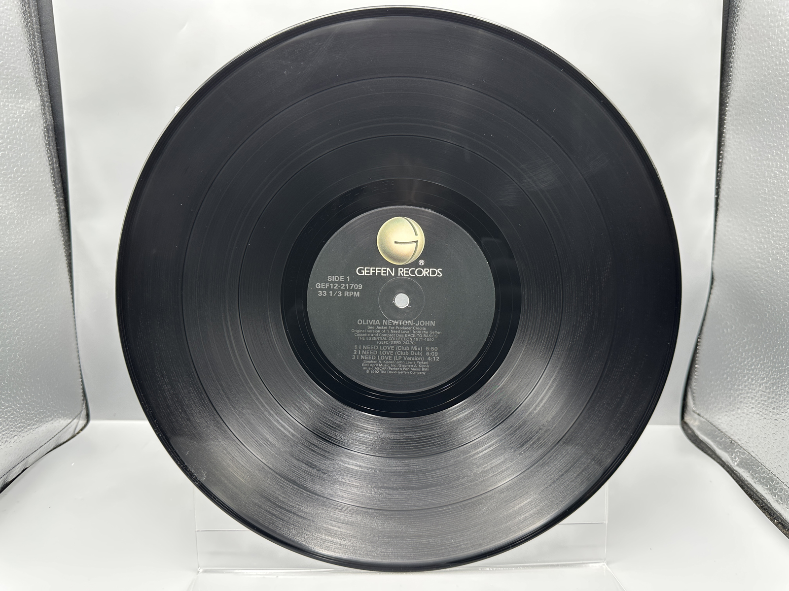 1992 Geffen Records Olivia Newton-John "I Need Love" Maxi-Single Vinyl Record - GEF12-21709