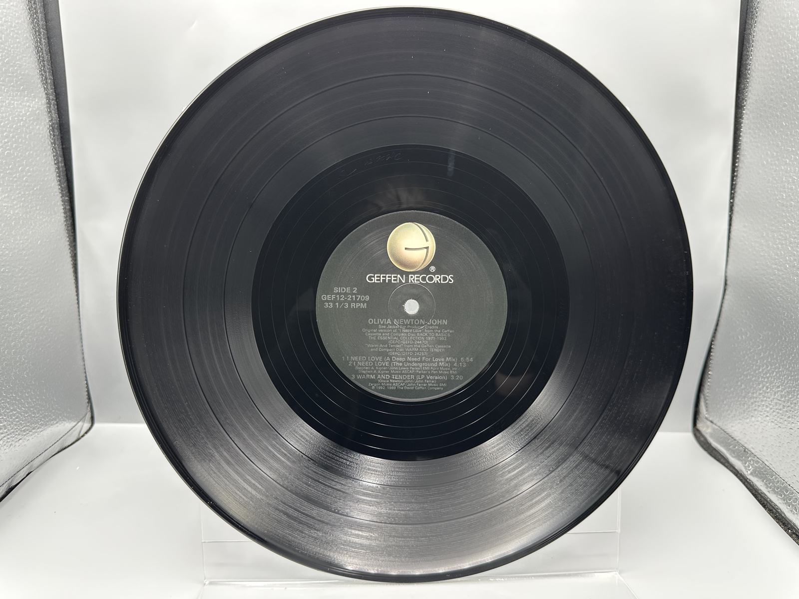 1992 Geffen Records Olivia Newton-John "I Need Love" Maxi-Single Vinyl Record - GEF12-21709