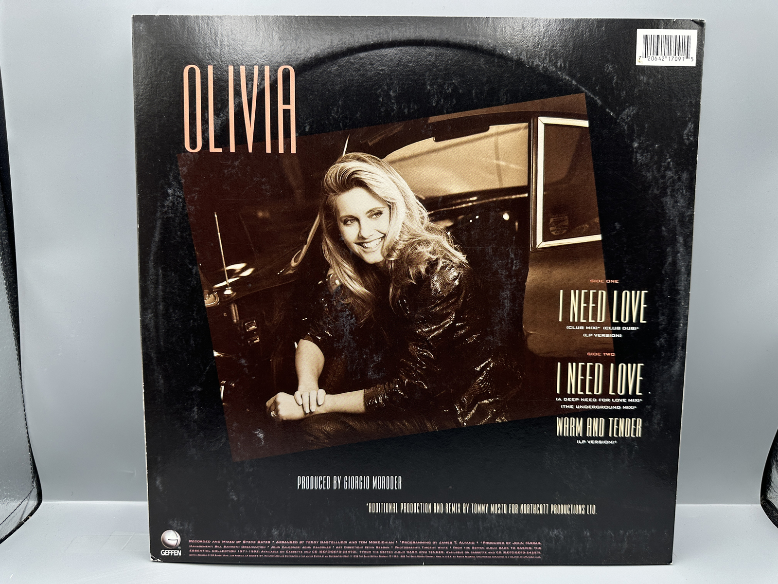 1992 Geffen Records Olivia Newton-John "I Need Love" Maxi-Single Vinyl Record - GEF12-21709