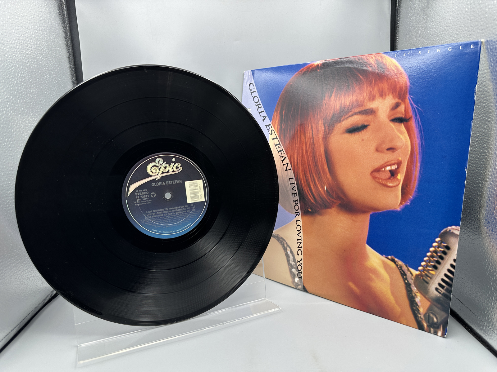 1991 Epic Records Gloria Estefan "Live For Loving You" Promo Single Vinyl Record - 49 73971