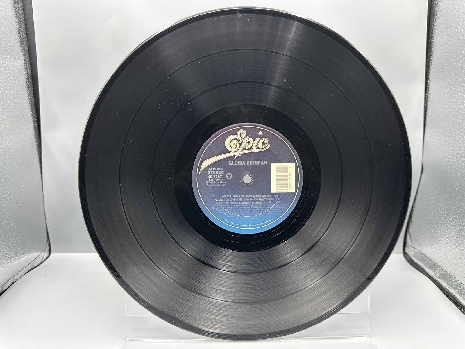 1991 Epic Records Gloria Estefan "Live For Loving You" Promo Single Vinyl Record - 49 73971