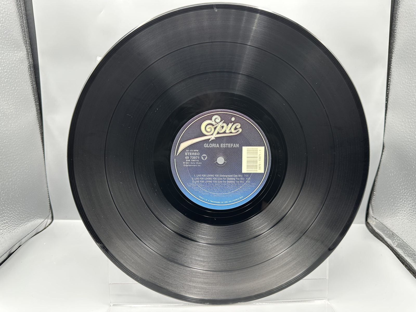 1991 Epic Records Gloria Estefan "Live For Loving You" Promo Single Vinyl Record - 49 73971