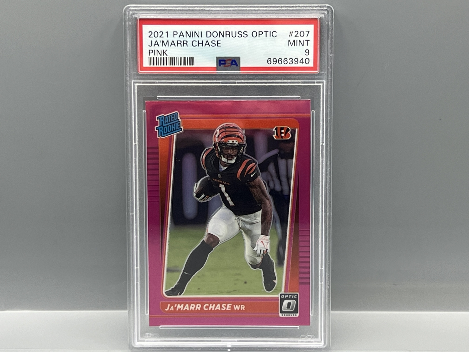 2021 Panini Donruss Optic Ja'Marr Chase Pink RC #207 PSA Mint 9