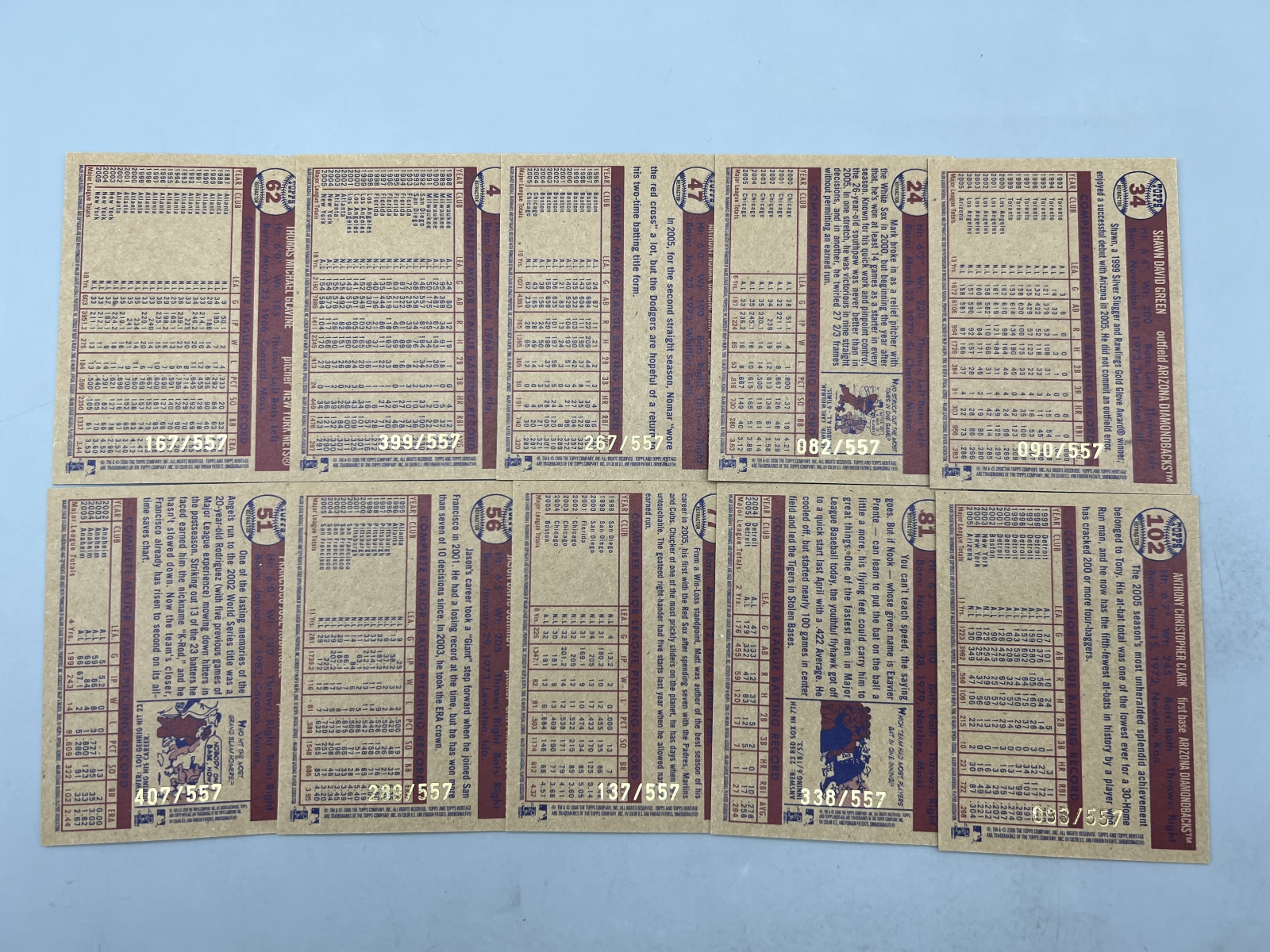 (10) 2006 Topps Heritage Chrome Baseball Refractor Parallel Cards - All Cards Are #/557