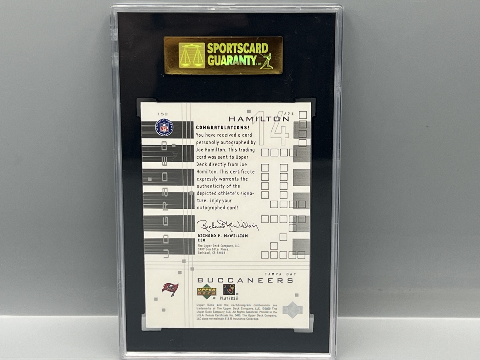 2000 Upper Deck Graded Joe Hamilton RC Auto #/500 SGC NM-MT+ 8.5