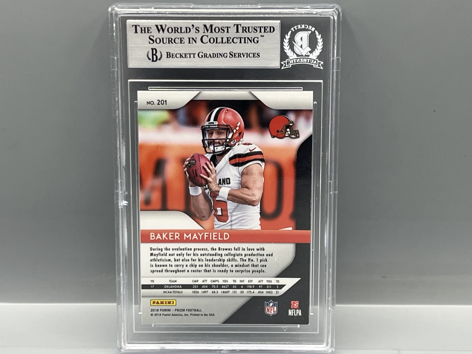 2018 Panini Prizm Baker Mayfield RC In Person Auto #201 - Auto Slabbed Authentic By BGS