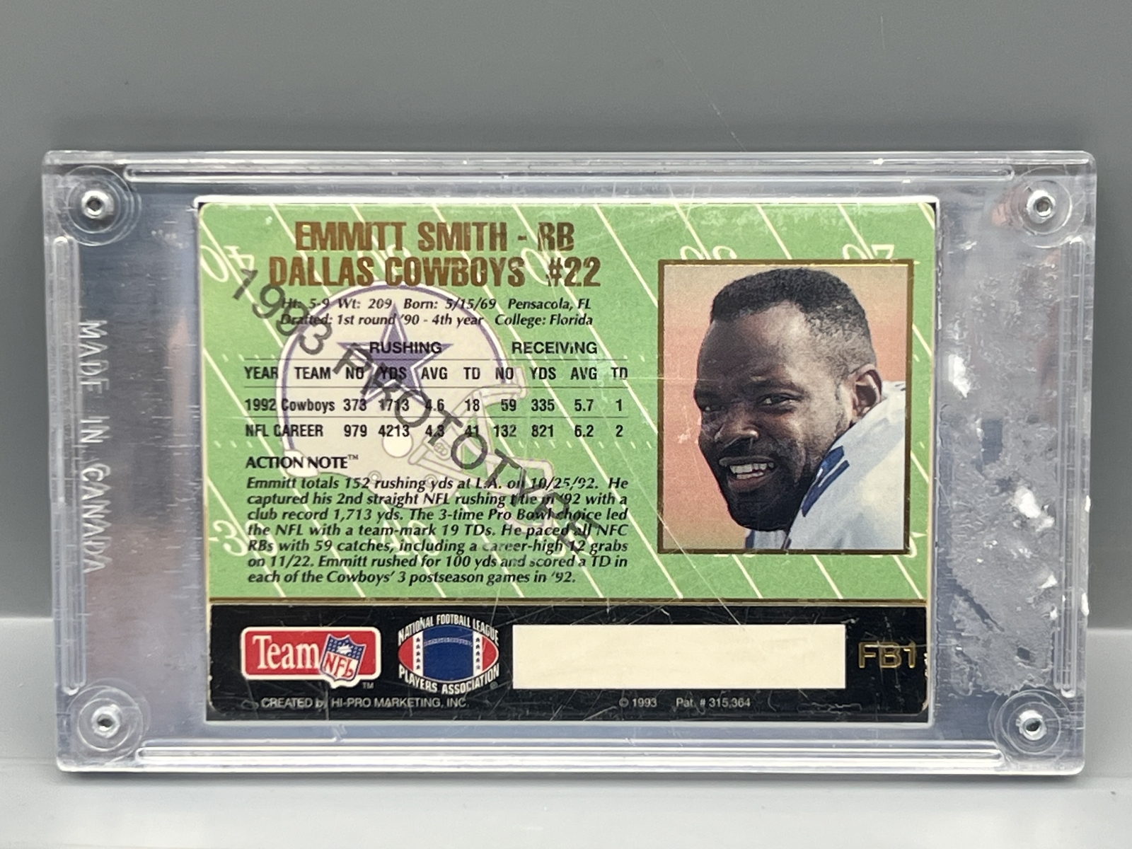 1993 Action Packed Emmitt Smith Prototype #22 W/ Case