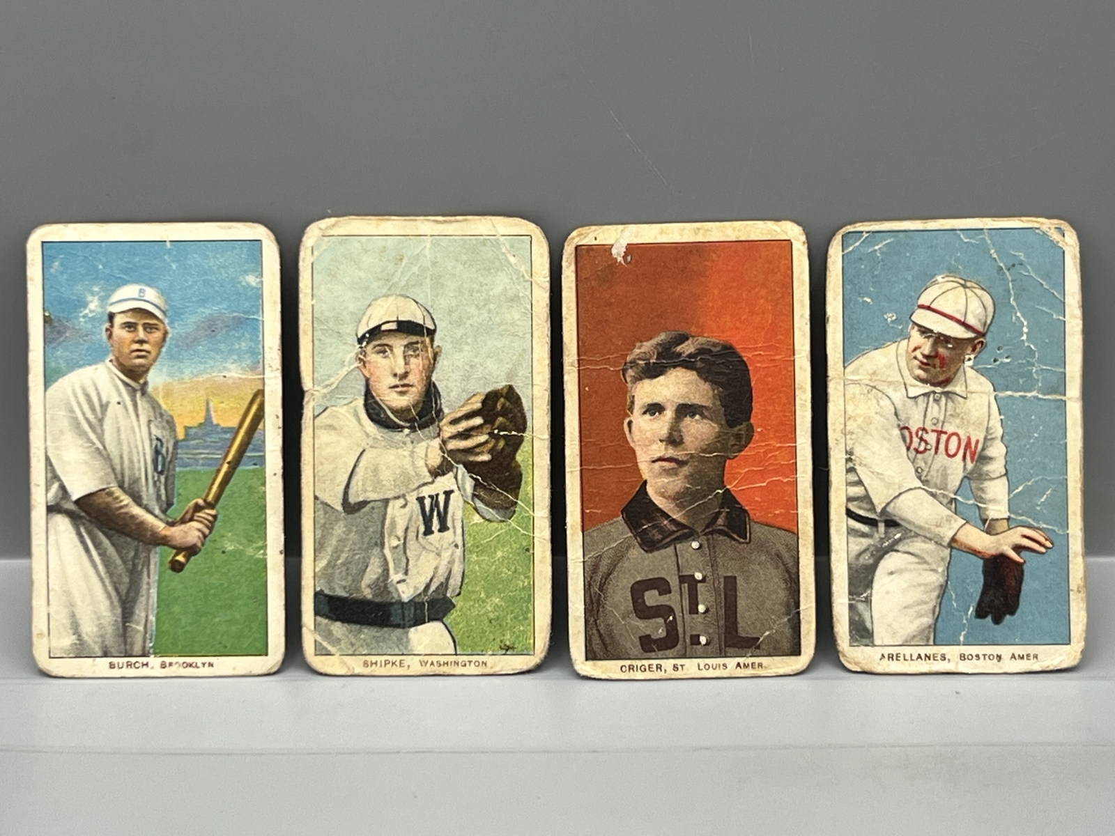 1909-11 T206 Baseball Lot of 4 - Lower grade conditions - Arellanes, Burch, Criger, Shipke
