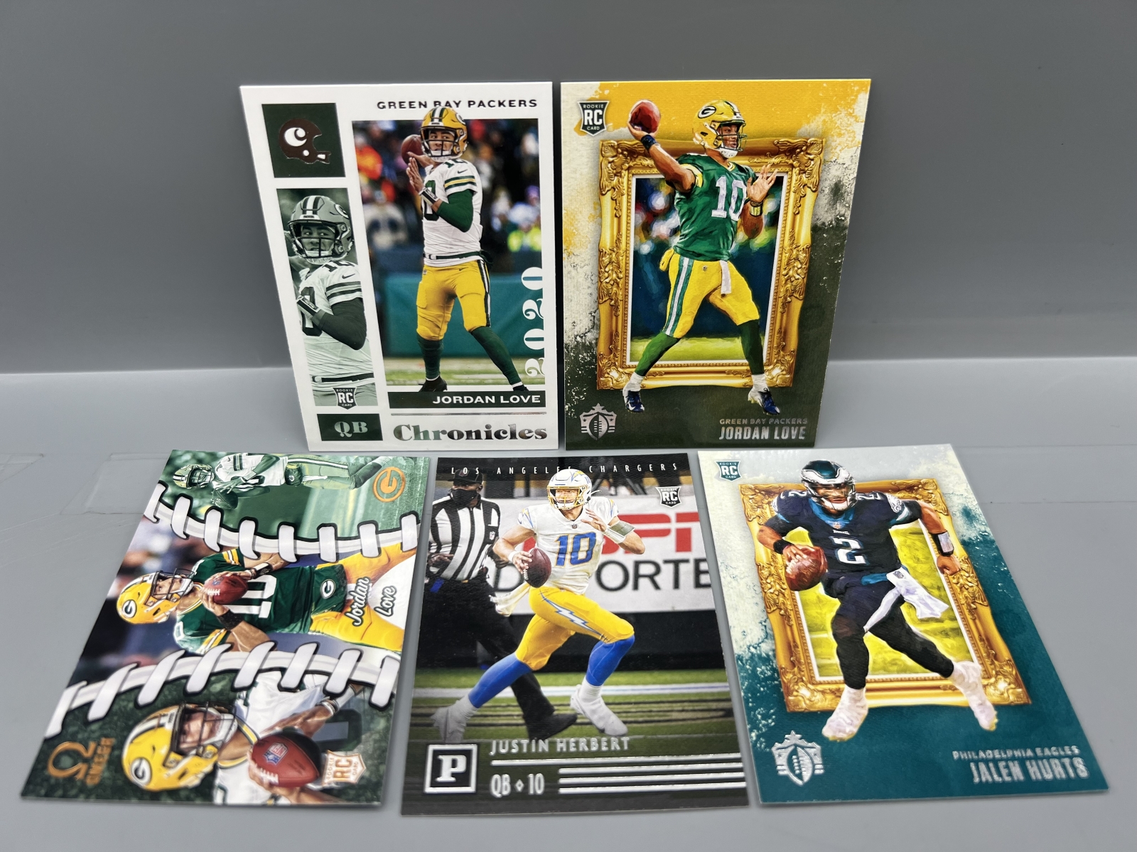 (5) Modern Football Star Player Rookie Cards - Jordan Love, Justin Herbert, & Jalen Hurts
