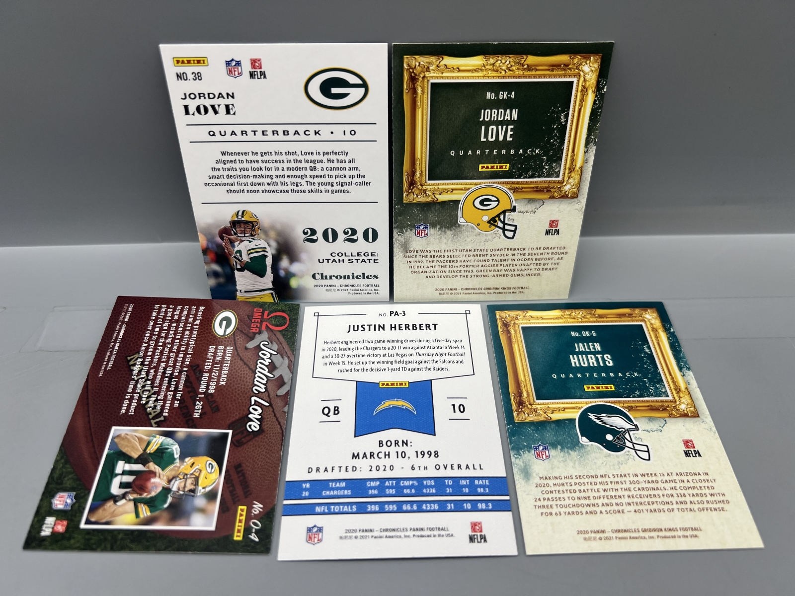 (5) Modern Football Star Player Rookie Cards - Jordan Love, Justin Herbert, & Jalen Hurts