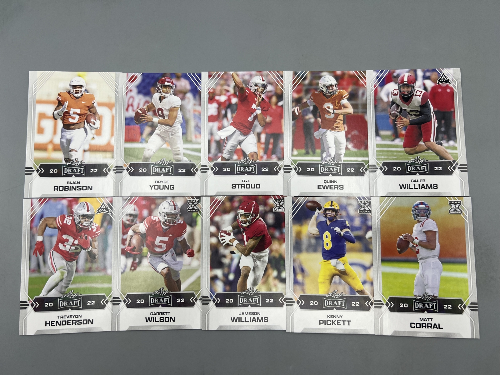 2022 Leaf Draft Football Complete 10 Card Rookie Set - CJ Stroud, Bryce Young, Caleb Williams