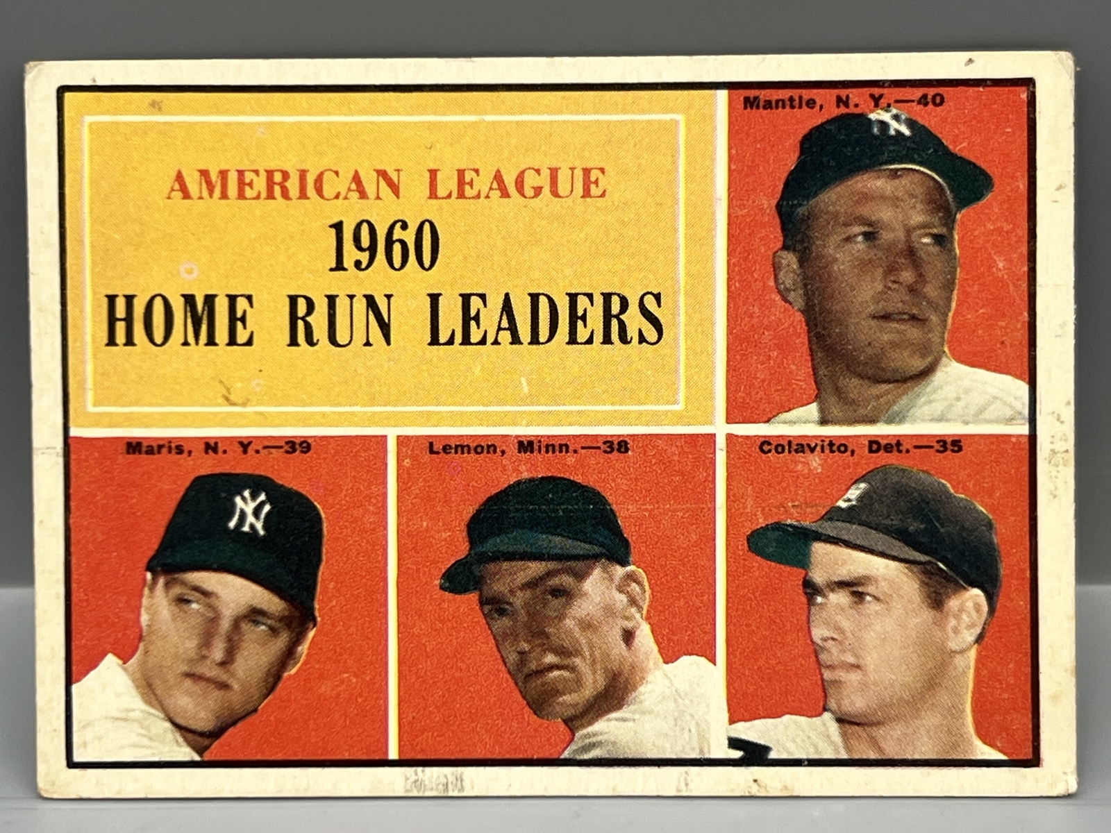 1961 Topps #44 Al Home Run Leaders / Mickey Mantle