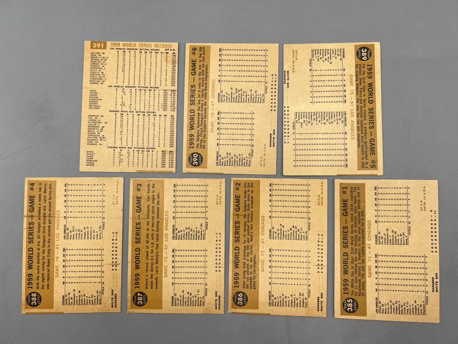 (Lot Of 7) 1960 Topps - #385 Thru #391 / '59 World Series Cards