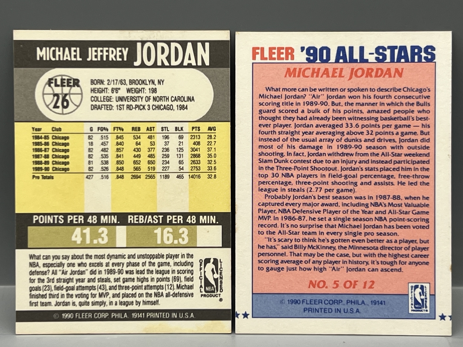 1990 Fleer Michael Jordan #26 & All Star Insert #5