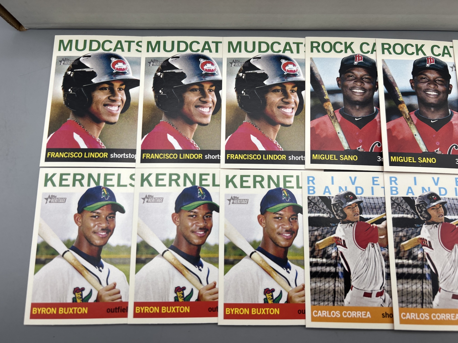 Box of 2013 Topps Heritage Minors Baseball Cards W/ Stars Inc. Francisco Lindor RCs, Byron Buxton RCs, & Carlos Correa RCs