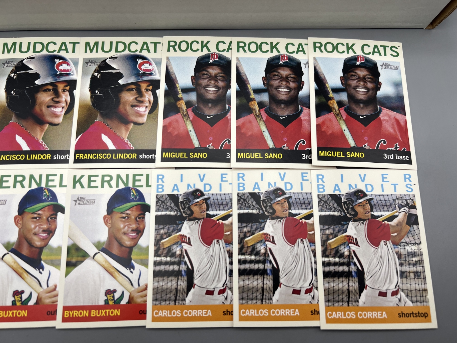 Box of 2013 Topps Heritage Minors Baseball Cards W/ Stars Inc. Francisco Lindor RCs, Byron Buxton RCs, & Carlos Correa RCs