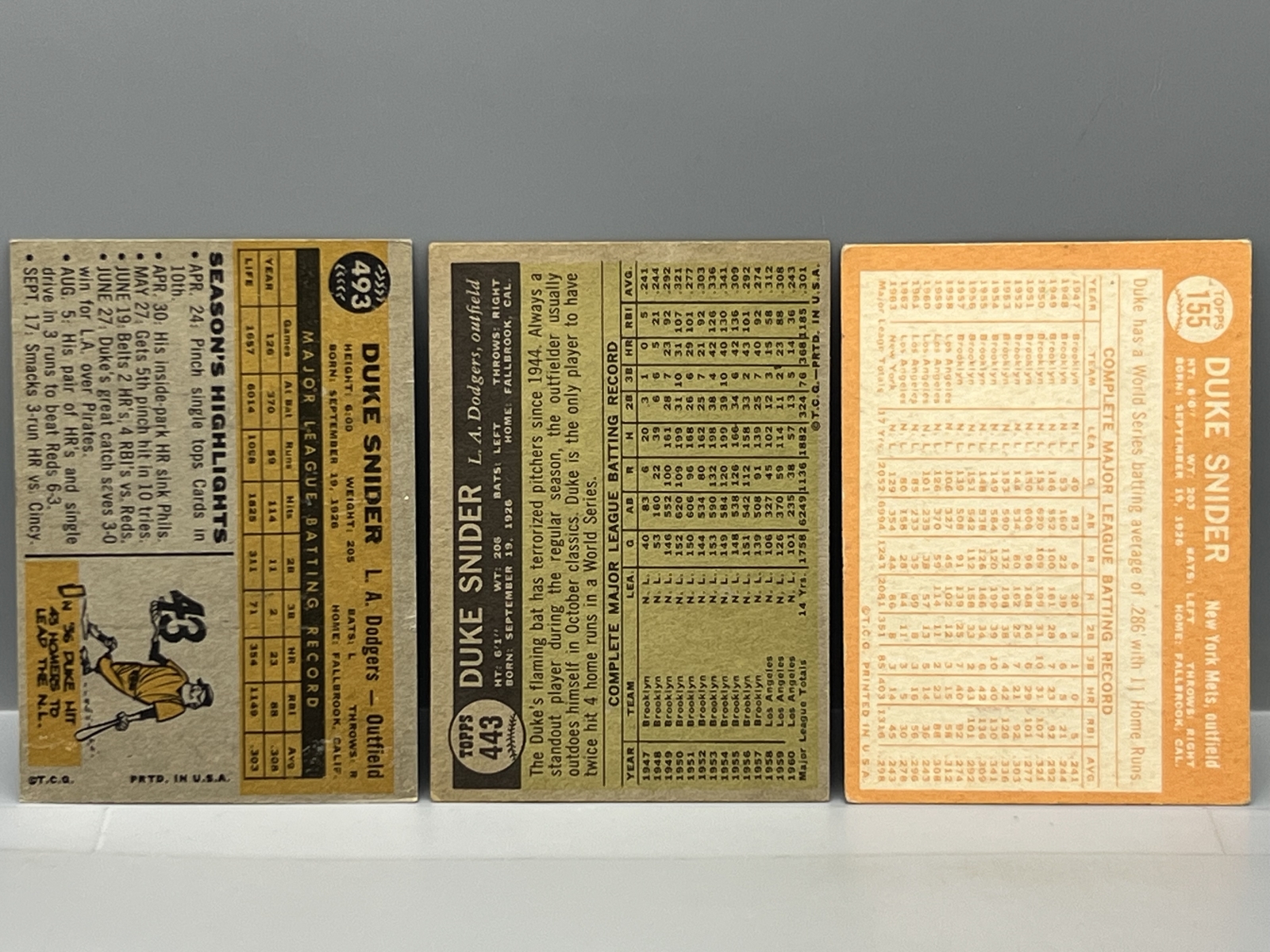 (Lot Of 3) Duke Snider W/ 1960, 1961, 1964 Topps