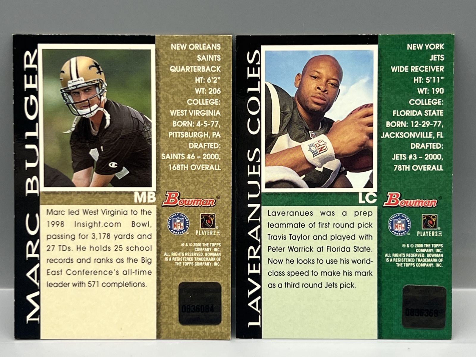 2000 Bowman Marc Bulger RC Auto & Laveranues Coles RC Auto