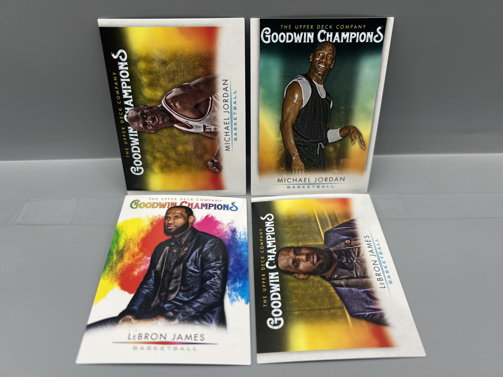 (4) 2021 Upper Deck Goodwin Champions Michael Jordan & LeBron James Basketball Cards - Splash of Color LeBron