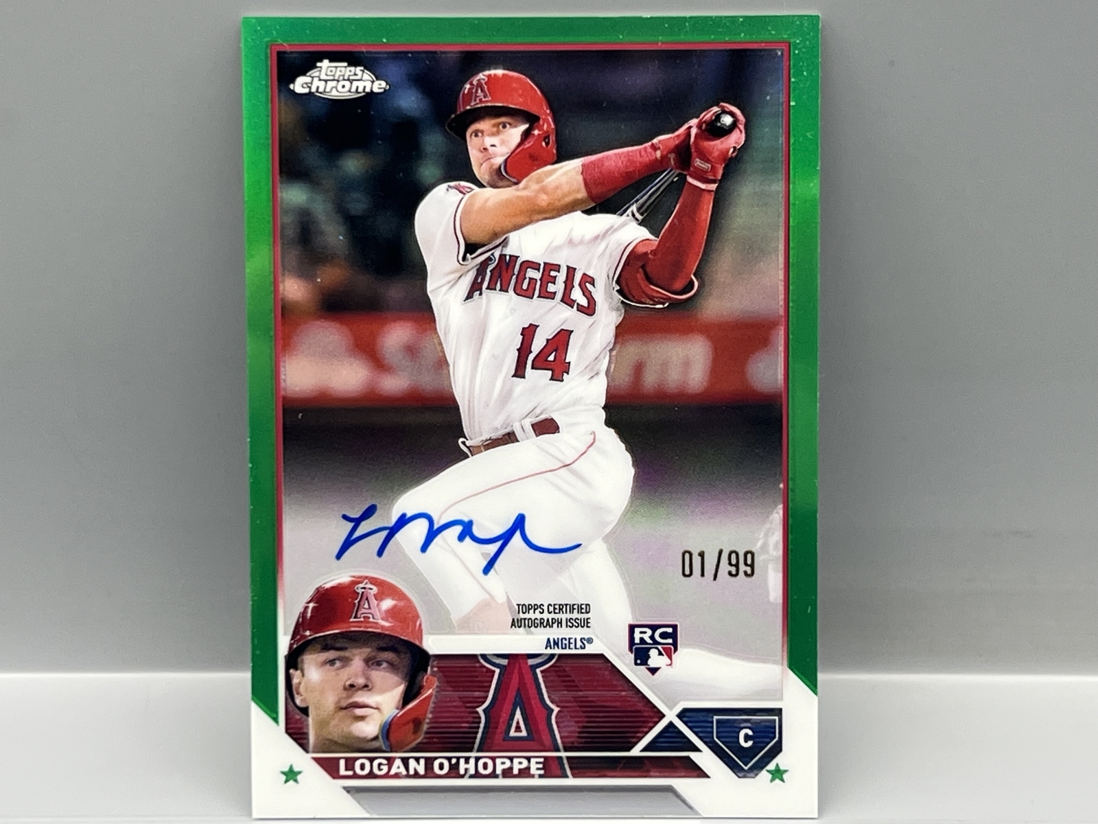 2023 Topps Chrome Logan O'Hoppe True Green Refractor RC Auto #01/99