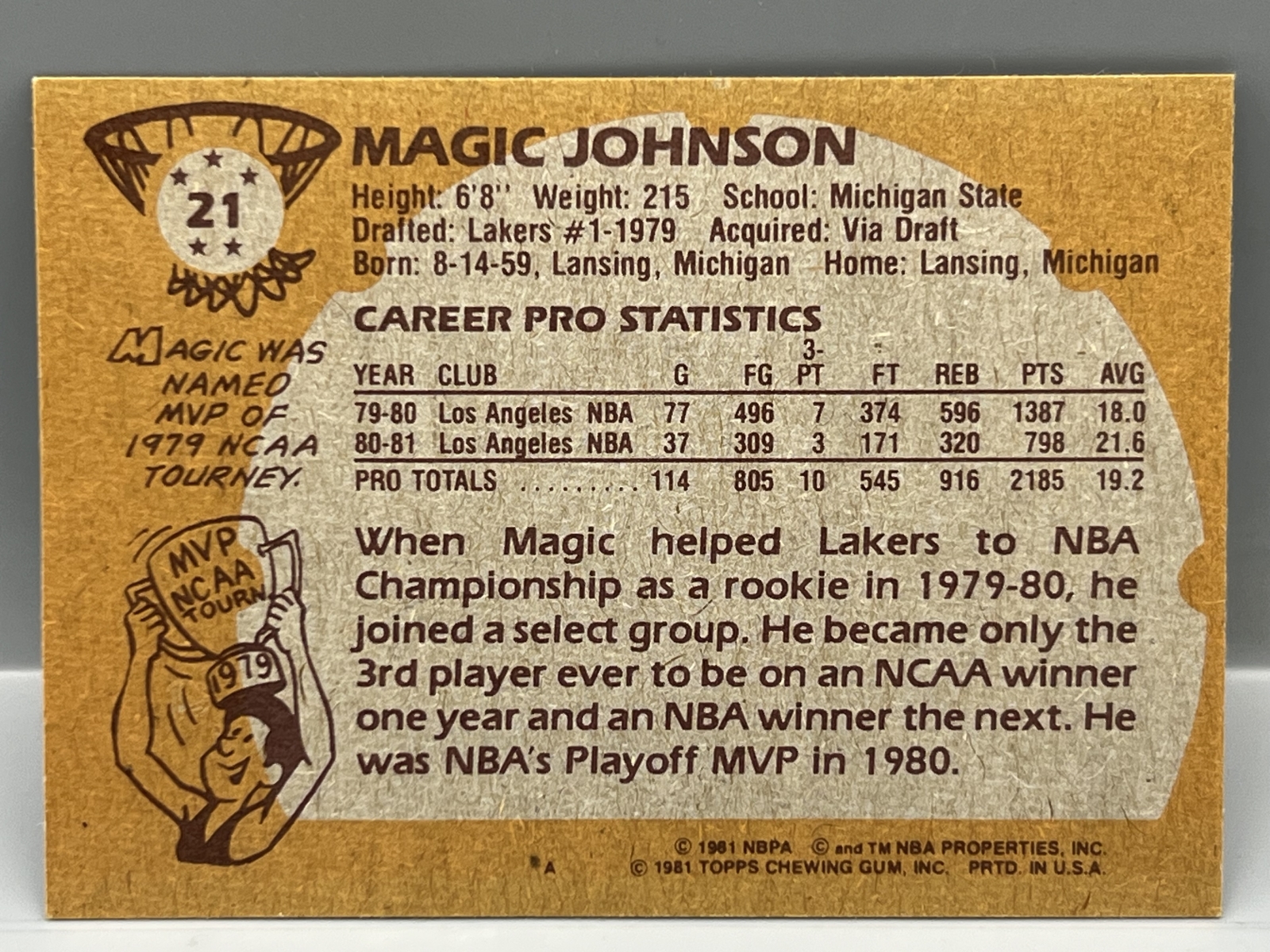 1981 Topps Magic Johnson 2nd Year #21 - 1st Solo Card