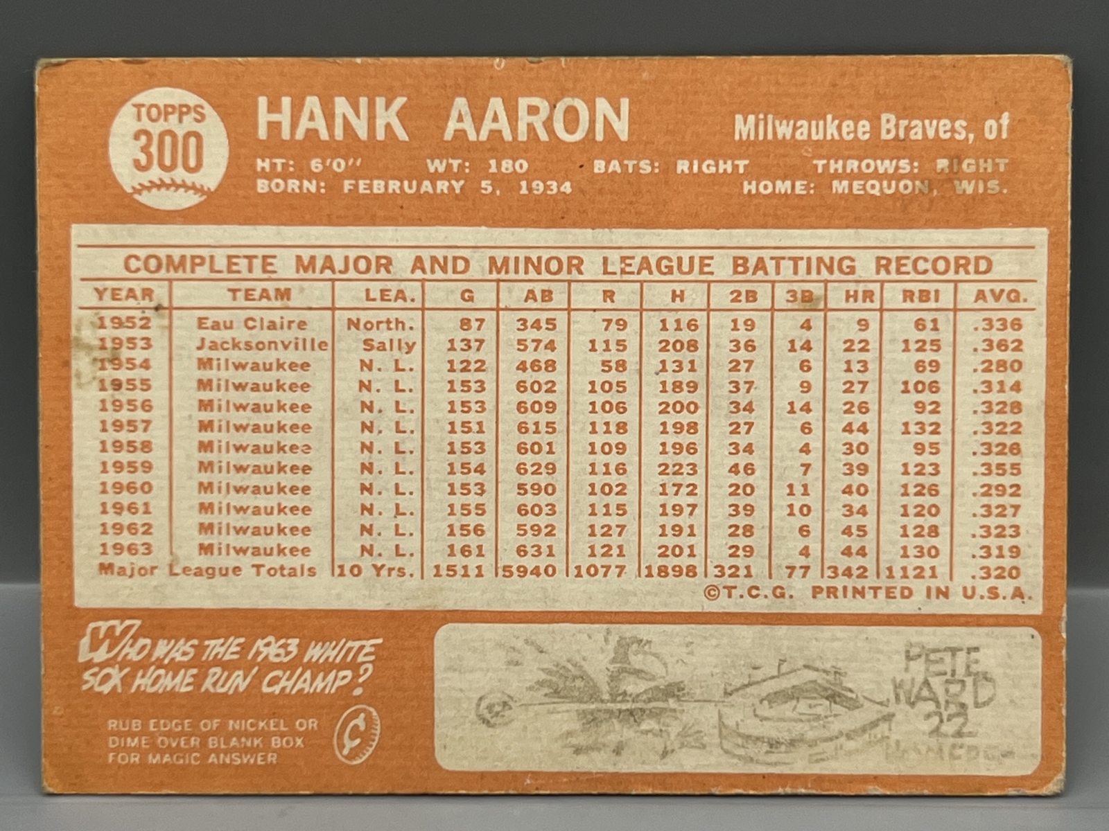 1964 Topps #300 Hank Aaron (HOF) / Braves
